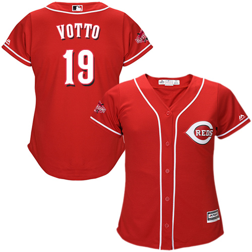 Reds #19 Joey Votto Red Alternate Women's Stitched MLB Jersey - Click Image to Close